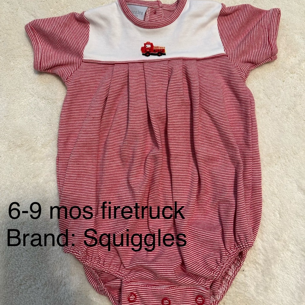 Squiggles Red Striped Firetruck Bodysuit